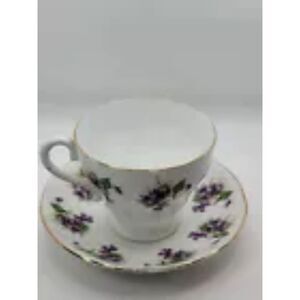 Vintage England Teacup Saucer Royal York Bone China Purple Violets Flowers